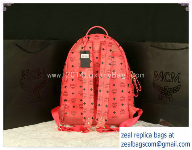 High Quality Replica MCM Stark Backpack Jumbo in Calf Leather 8100 Light Red - Click Image to Close